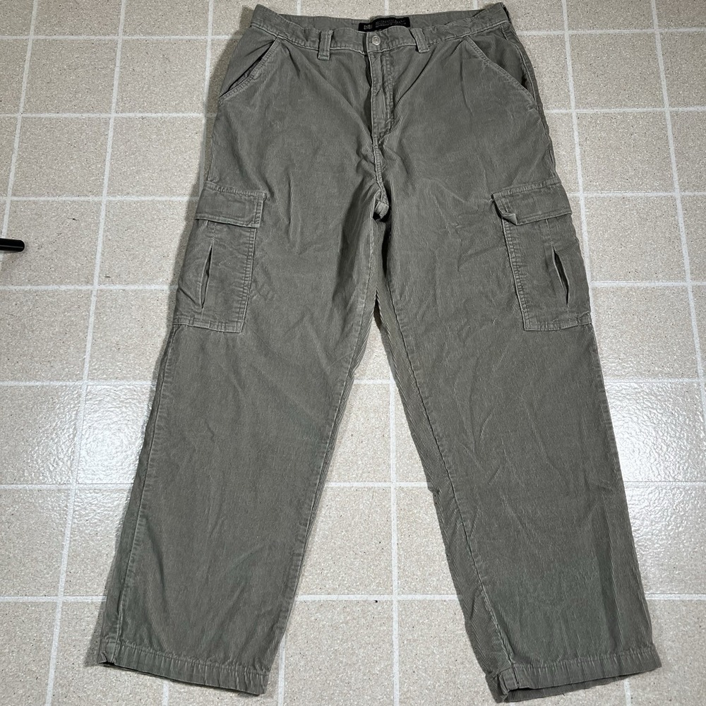 Vintage Baggy Corduroy Cargo Pants Mens 34X30 Grey Grunge Faded GloryY2k Skater